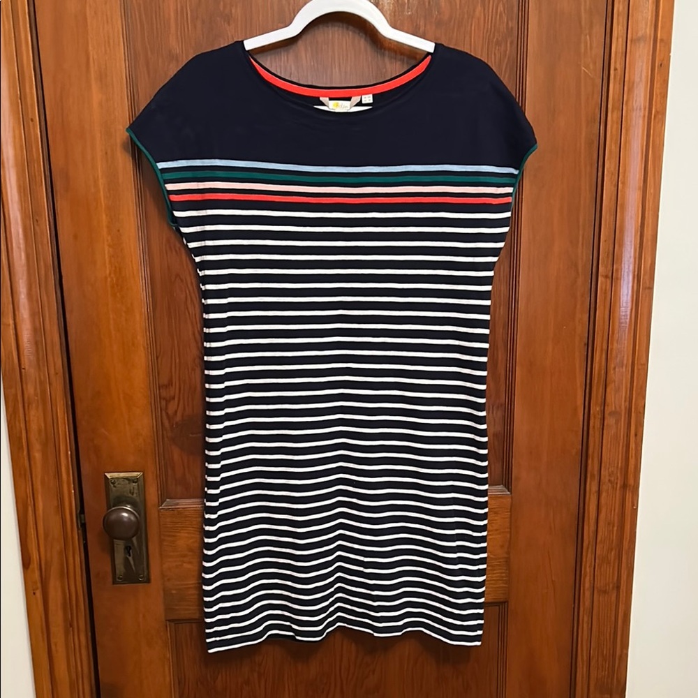 Boden Blue and White Sheath Dress with Cap Dolman Sleeves
